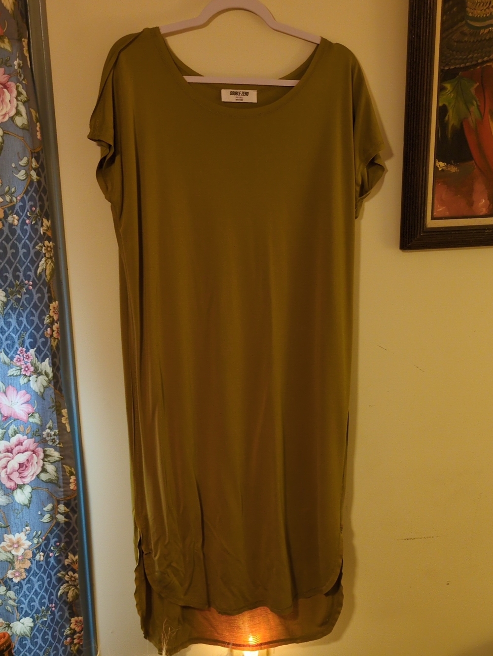 Double Zero Olive Midi Scoop Neck T-Shirt Dress